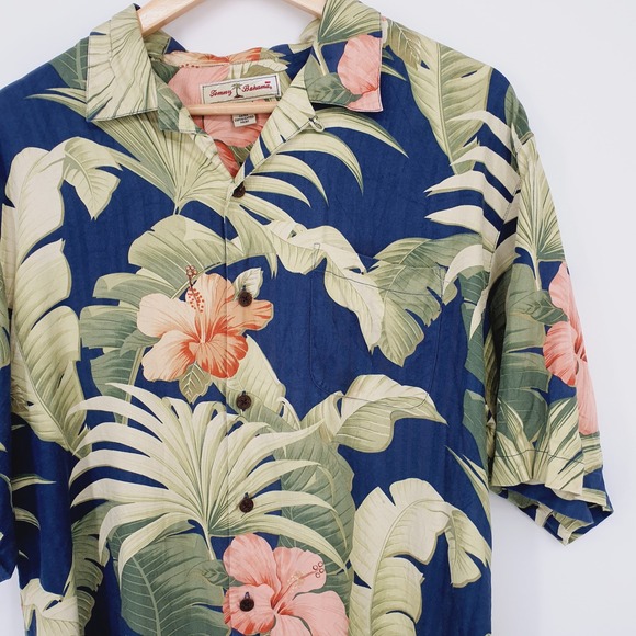 Tommy Bahama‎ Mens Blue Green Floral Camp Silk Short Sleeve Shirt Size M - Picture 5 of 7